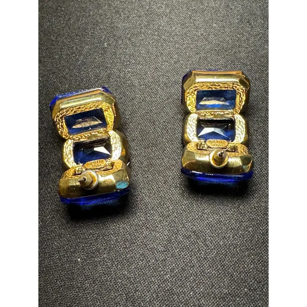 Oscar De La Renta Deep Blue Half Hoop Earrings